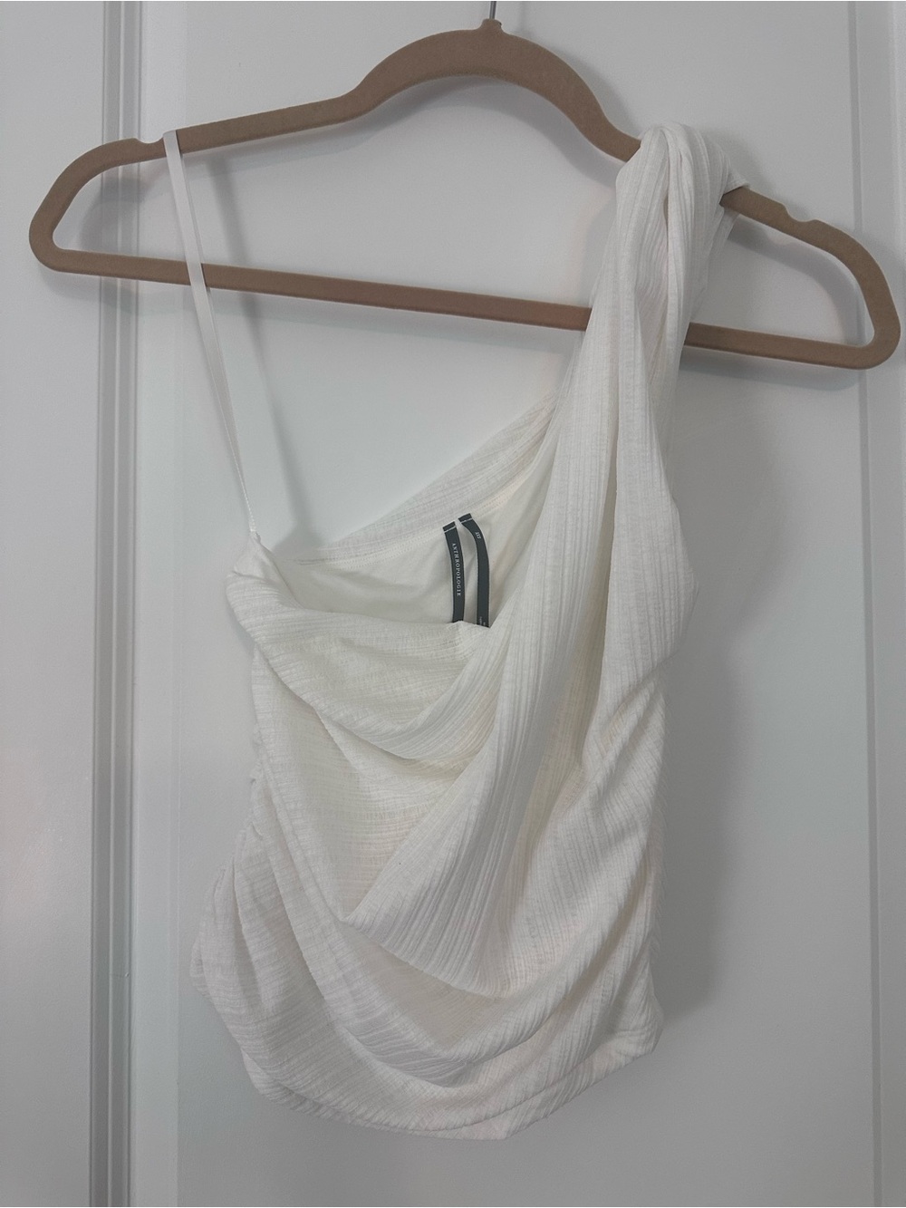Anthropologie White Draped One-Shoulder Tank
